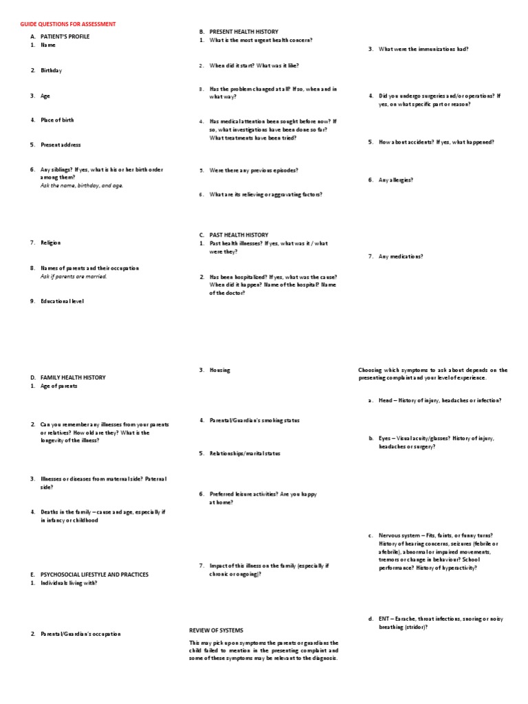 Assessment Questionnaire Guide | PDF | Fever | Clinical Medicine