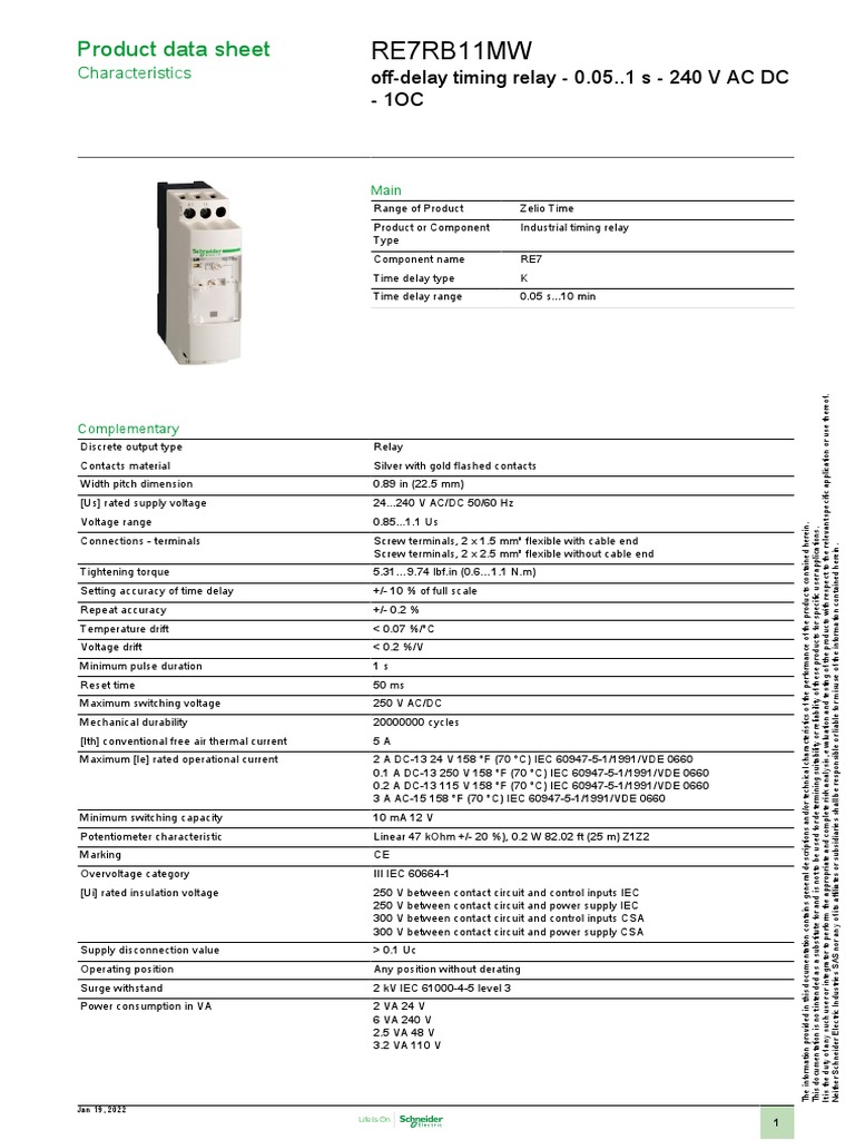 Zelio Time RE7RB11MW | PDF | Relay | Alternating Current