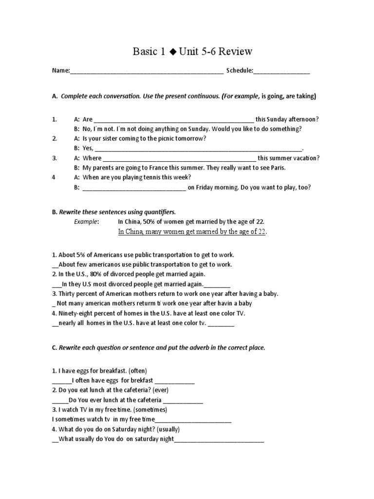 Unit 5-6 English Review Exercises | PDF | Language Arts & Discipline ...