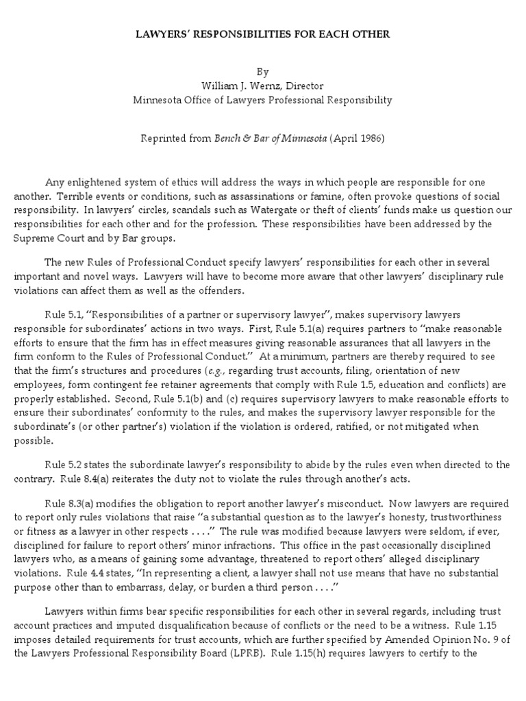 Lawyers' Responsibilities For Each Other PDF Lawyer Government