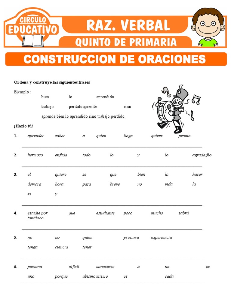 Contruccion de Oraciones para Quinto de Primaria | PDF