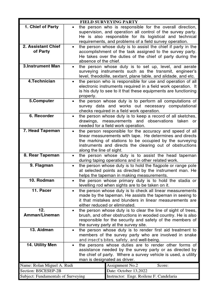 Field Survey Party Roles | PDF | Surveying | Science