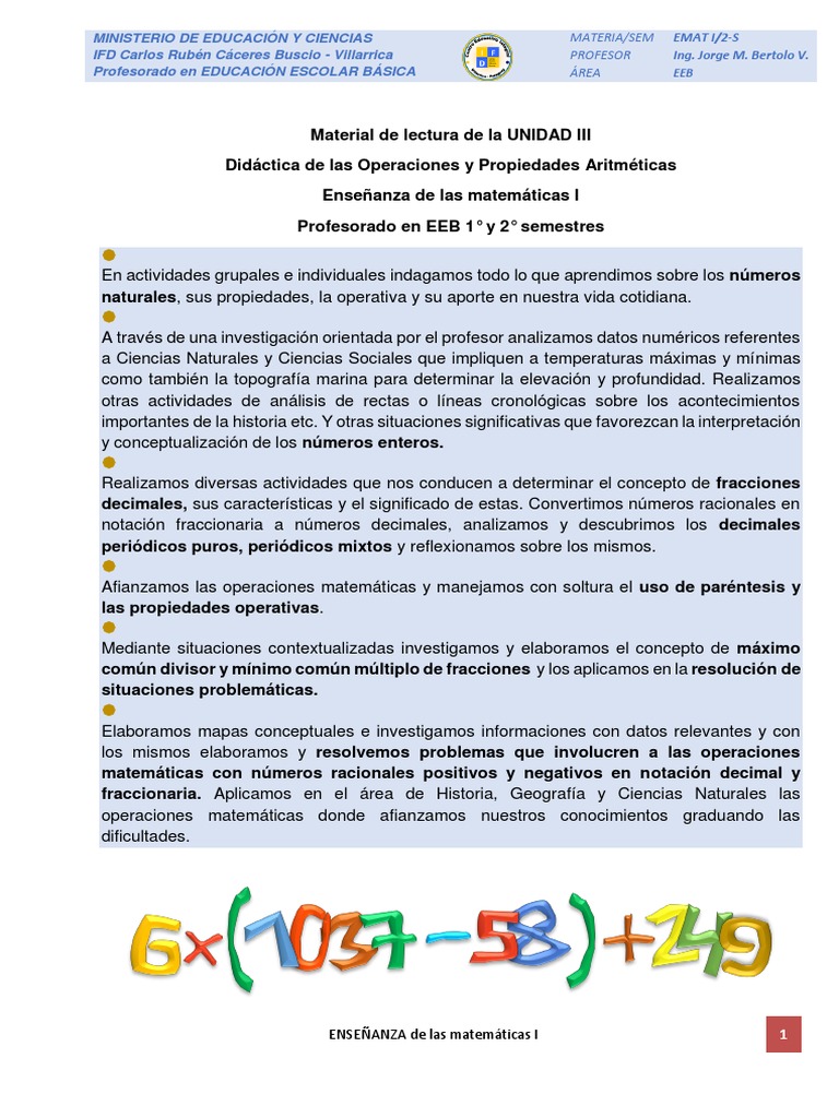 EMAT I - Material de Lectura de La UNIDAD 3 | PDF | Entero | Números