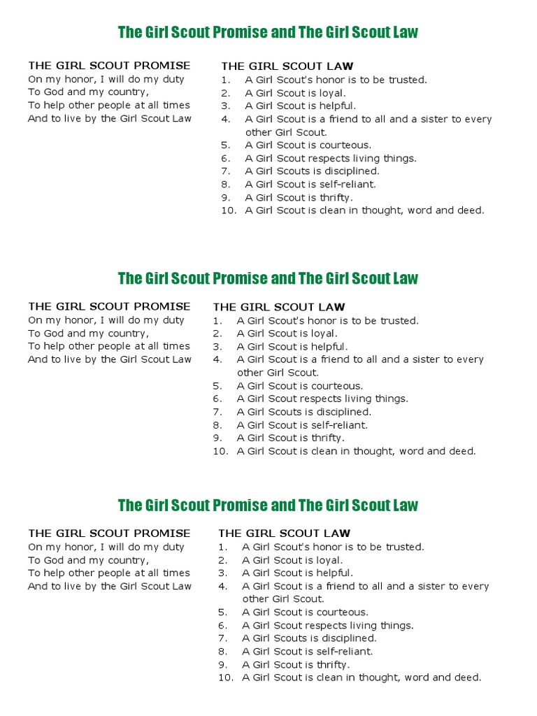 The Girl Scout Promise and The Girl Scout Law | PDF | Scouting | Youth ...