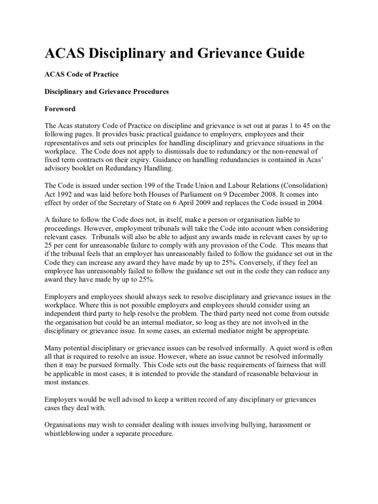 ACAS Disciplinary and Grievance Guide PDF Employment Public Sphere
