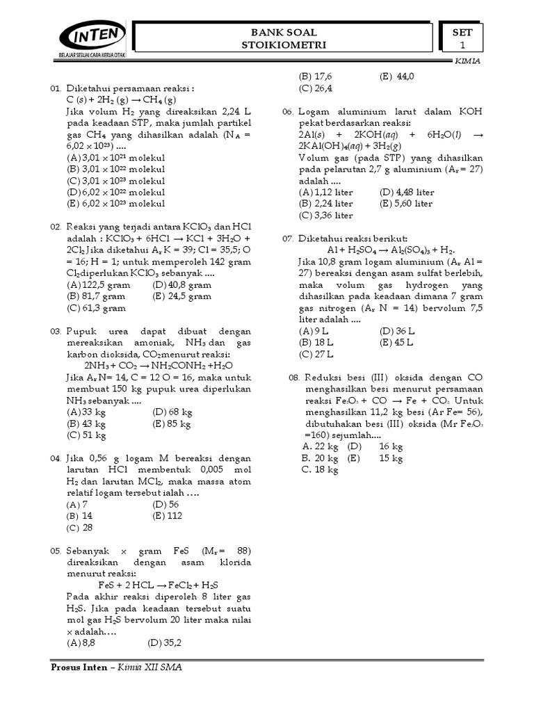 Bank Soal Stoikiometri Kimia XII SMA | PDF | Sains & Matematika