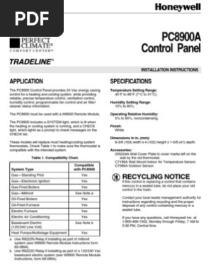 Pc8900 Installation Electrical Wiring Thermostat