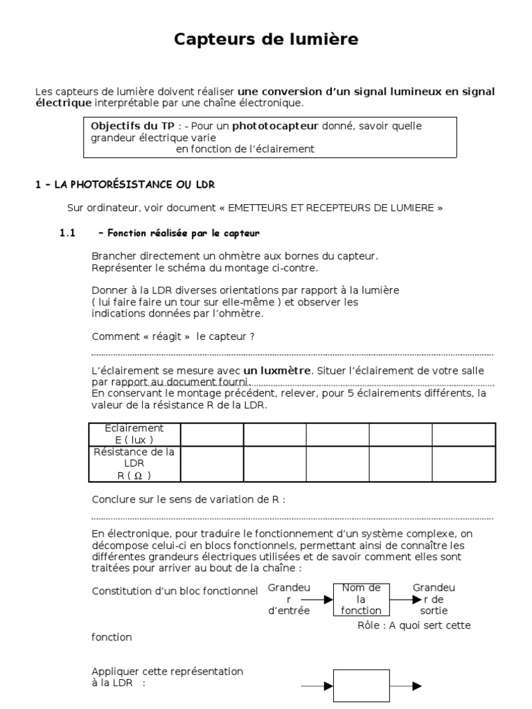 Capteurs de lumière : LDR et applications | PDF | Capteur | Lumière