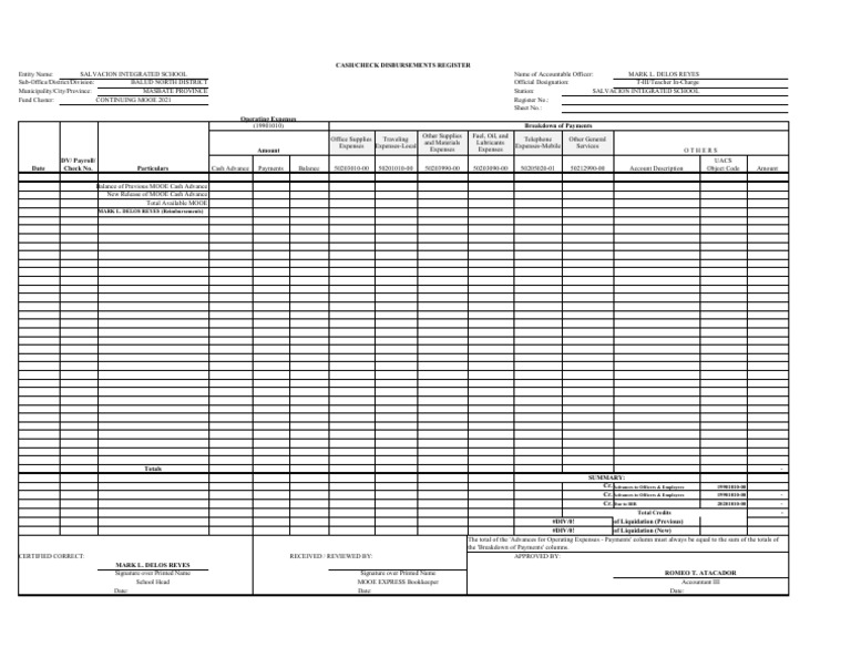 Check Disbursement Register PDF Bookkeeping Financial Services