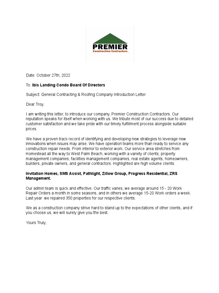 Introduction to Premier Construction Services | PDF