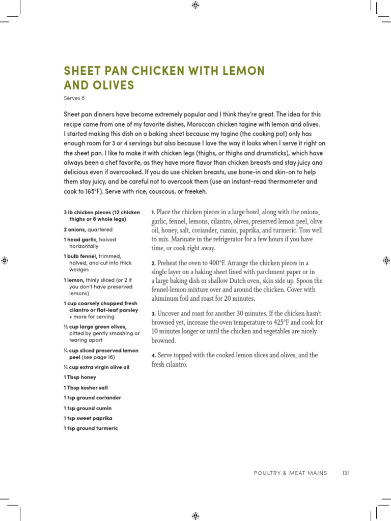 Sheet Pan Chicken with Lemon & Olives | PDF | Coriander | Baking
