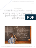 Academic Acceleration Has No Negative Long-Term Effects On The Psychological Well-Being of Gifted Youth
