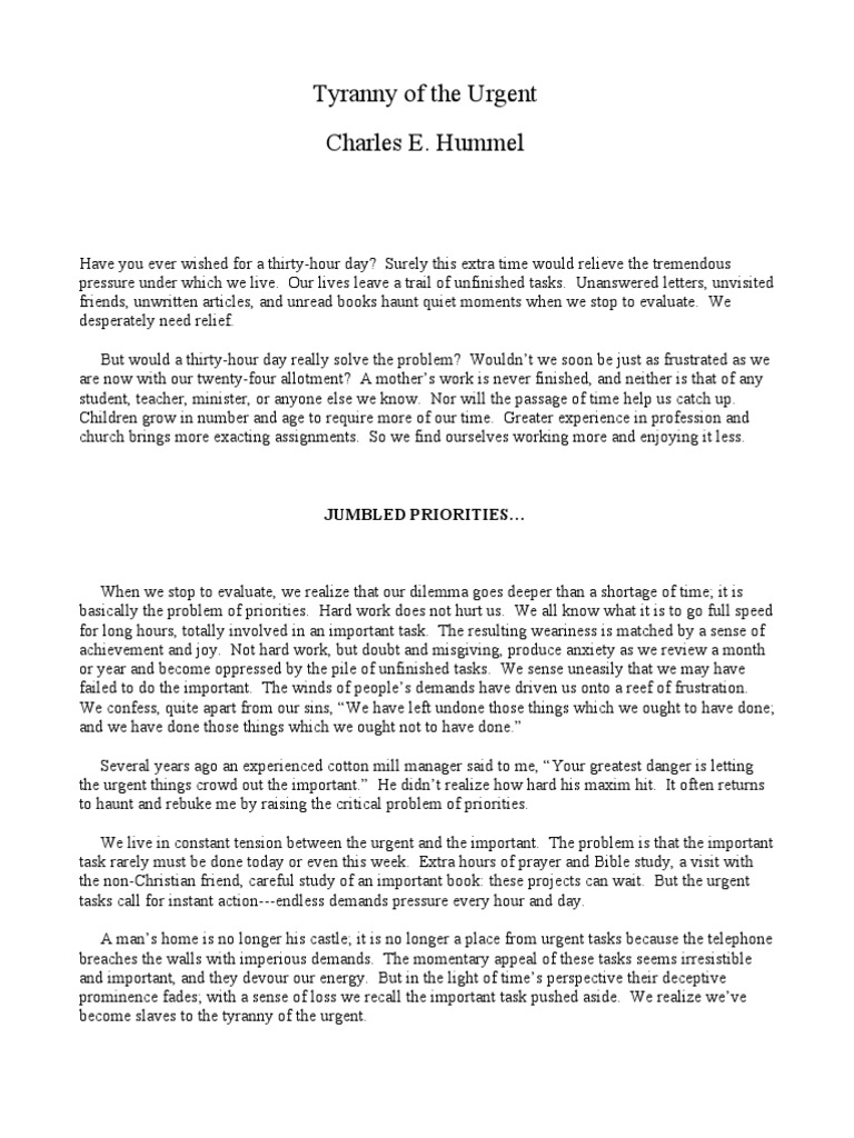 Tyranny of The Urgent | PDF | Lazarus Of Bethany | Jesus
