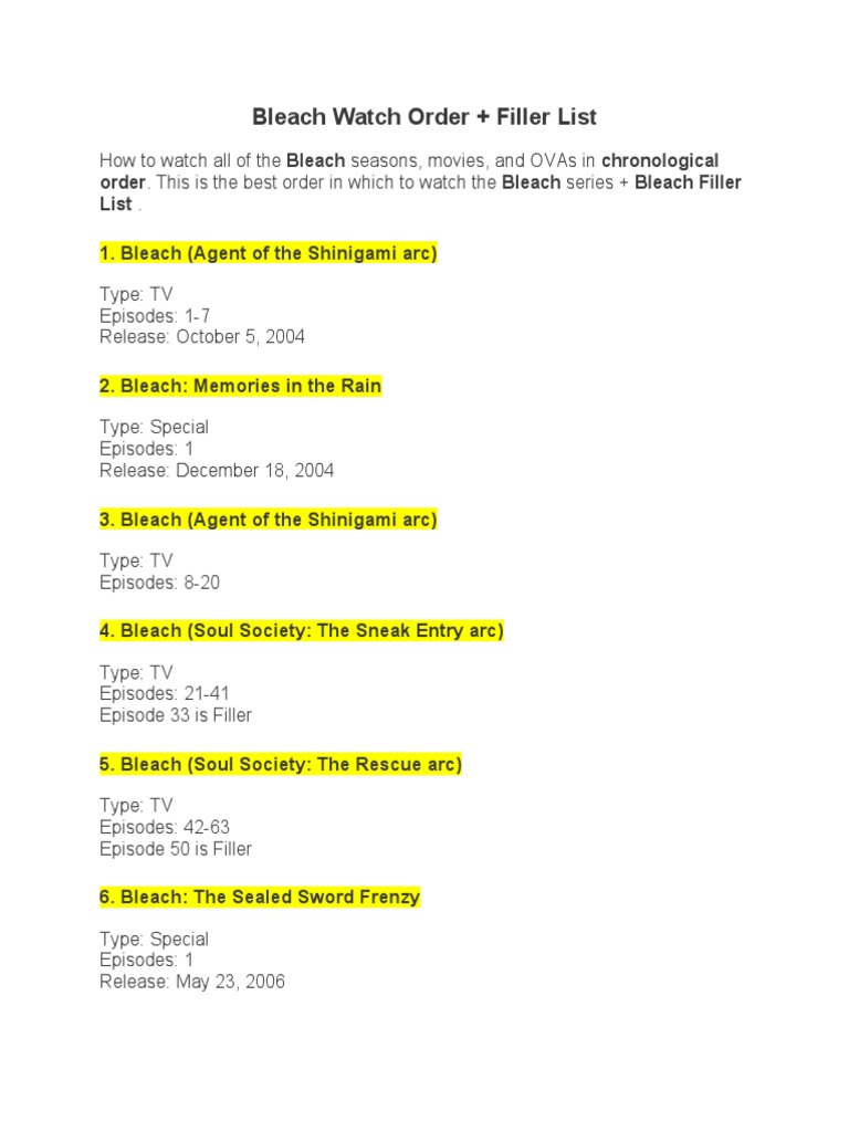 Bleach Watch Order PDF