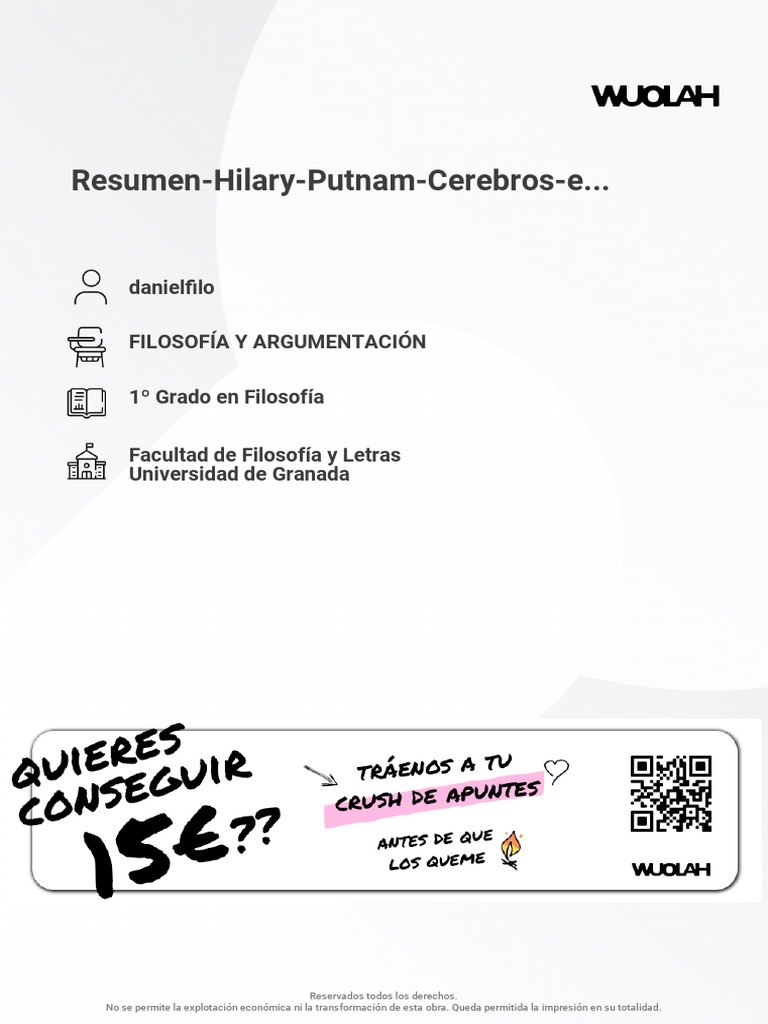 Wuolah Free Resumen Hilary Putnam Cerebros en Una Cubeta PDF Mente