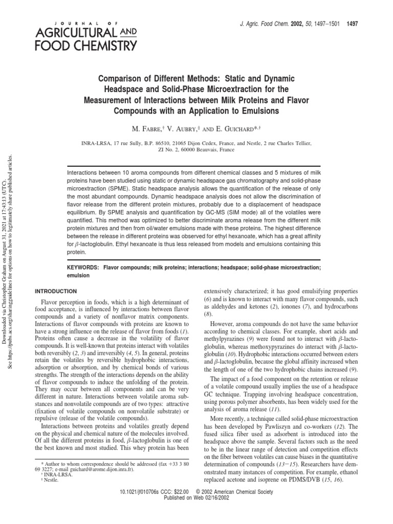 Headspace Analysis Journal Article PDF Gas Chromatography Emulsion