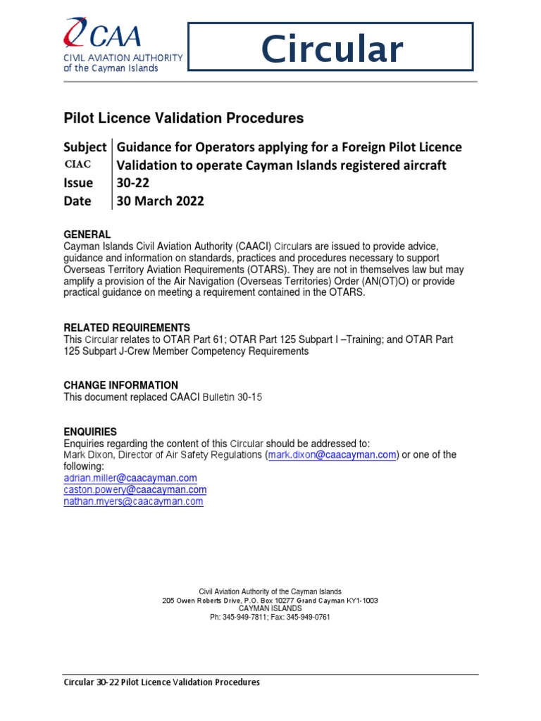Circular 30-22 Pilot Licence Validation Procedures | PDF | Regulatory ...