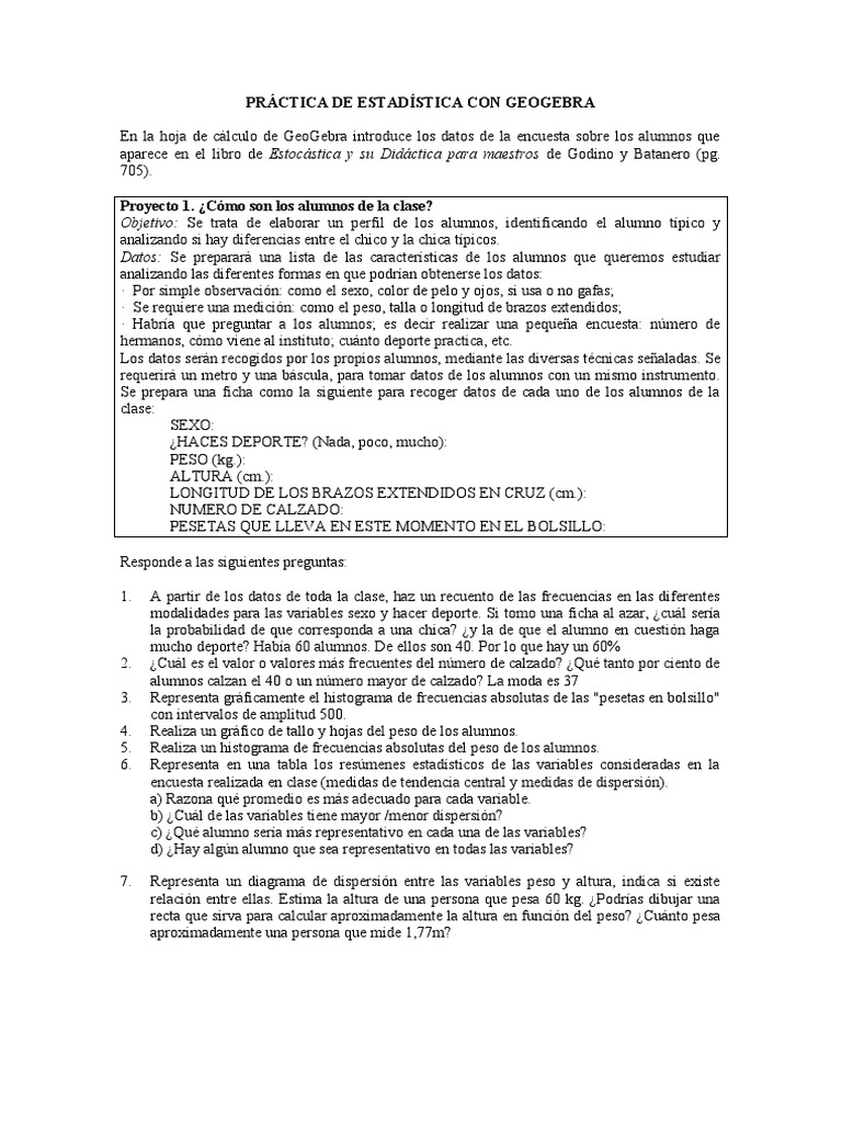 Práctica de Estadística Con Geogebra Alumnos | PDF | Histograma | Science