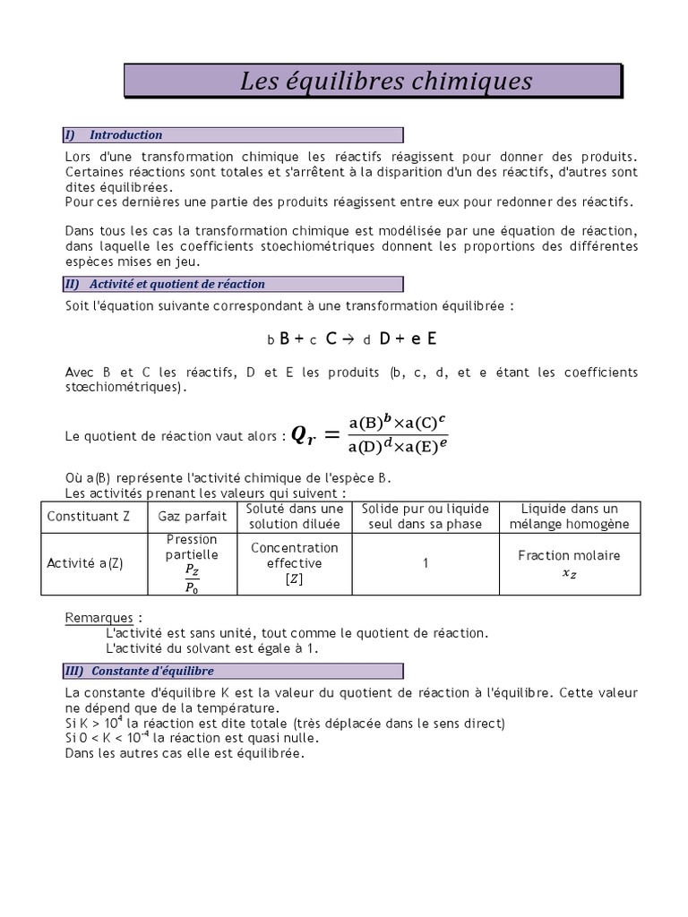 Equilibres Chimiques | PDF | Équilibre chimique | La nature