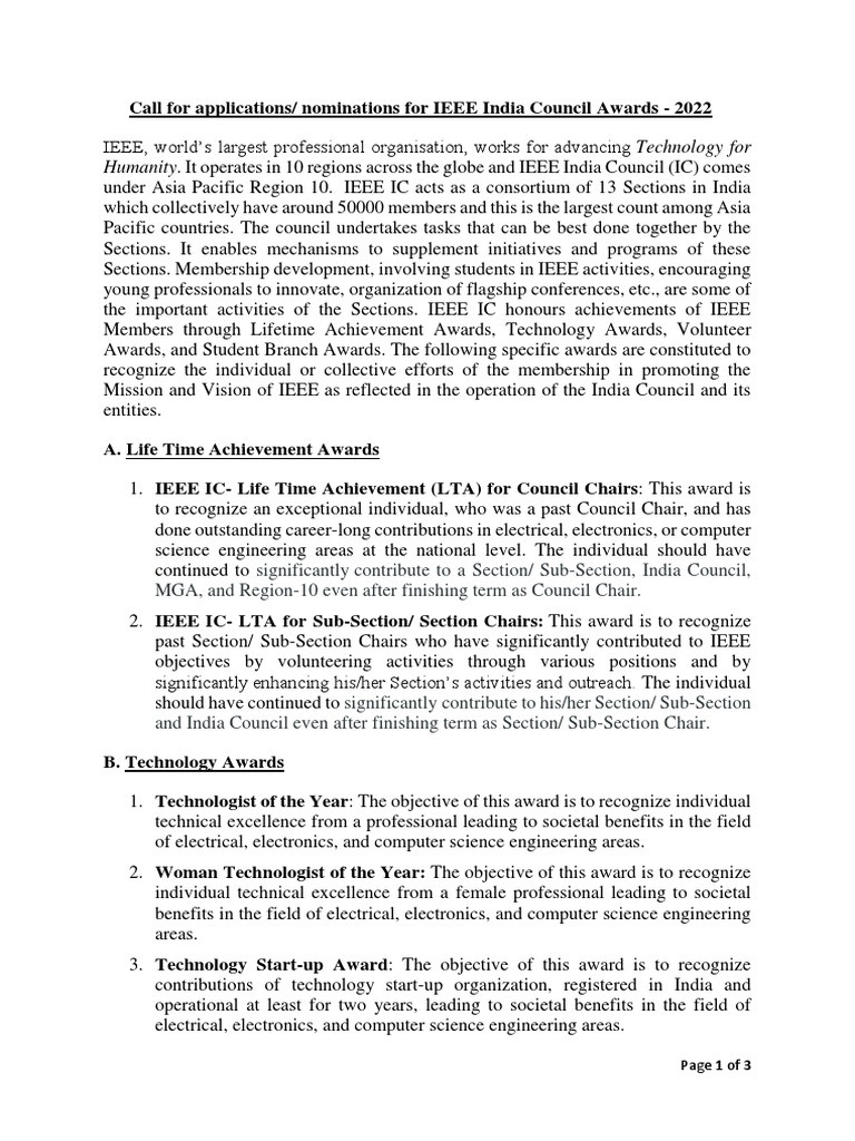 IEEE IC Awards Call For Applications 2022 Download Free PDF