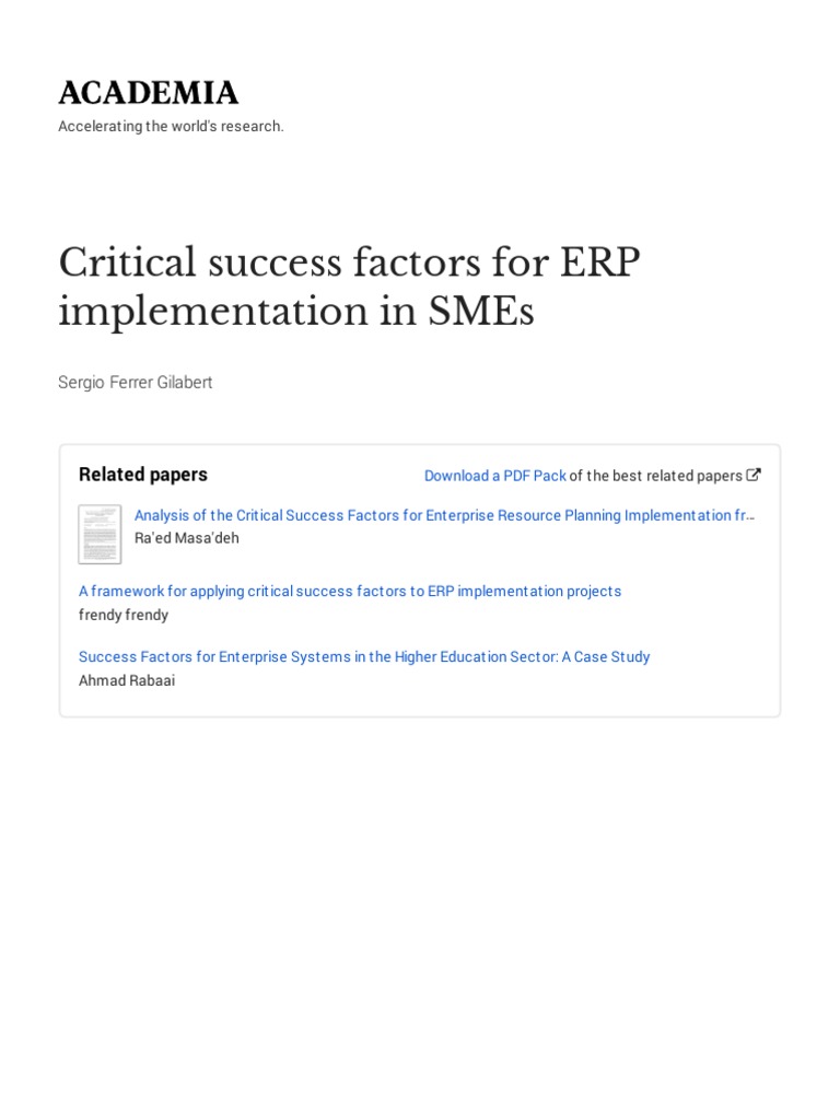 ERP Implementation Success Factors for SMEs | PDF | Enterprise Resource ...