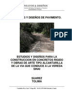 Diseño de pavimento rígido para vía en Suarez, Tolima