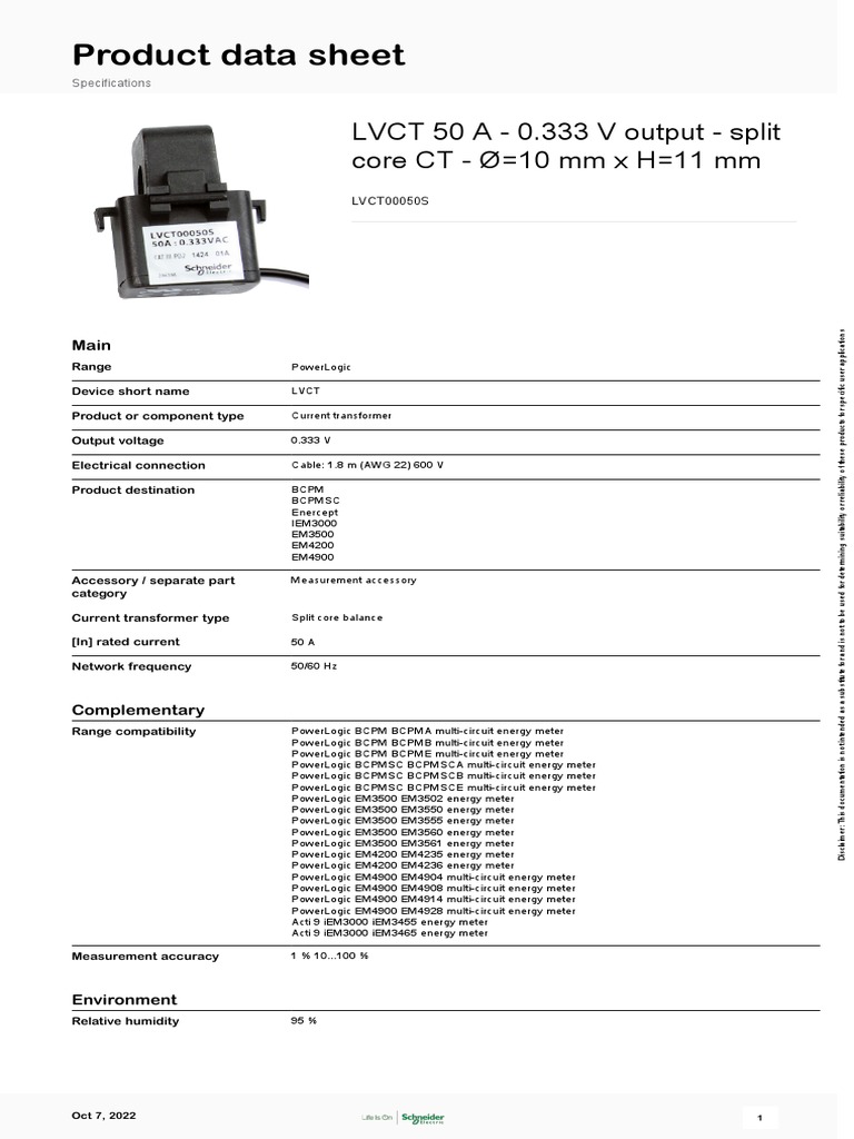 PowerLogic BCPM LVCT00050S PDF Electrical Engineering Electricity