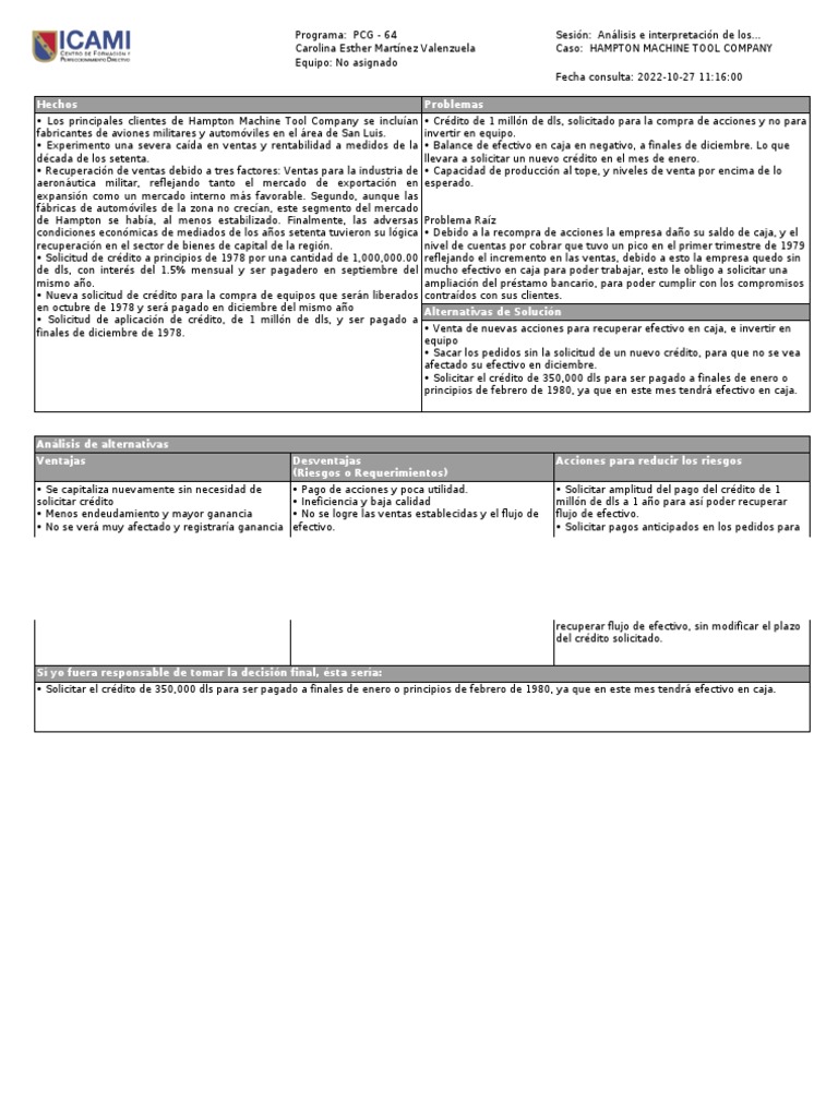 Hampton Machine Tool Company PDF Crédito Finanzas y