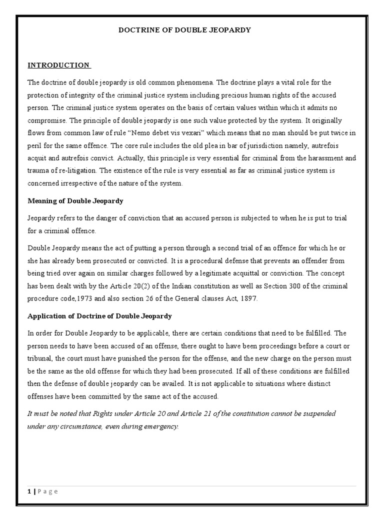 Doctrine of Double Jeopardy PDF Double Jeopardy Crimes