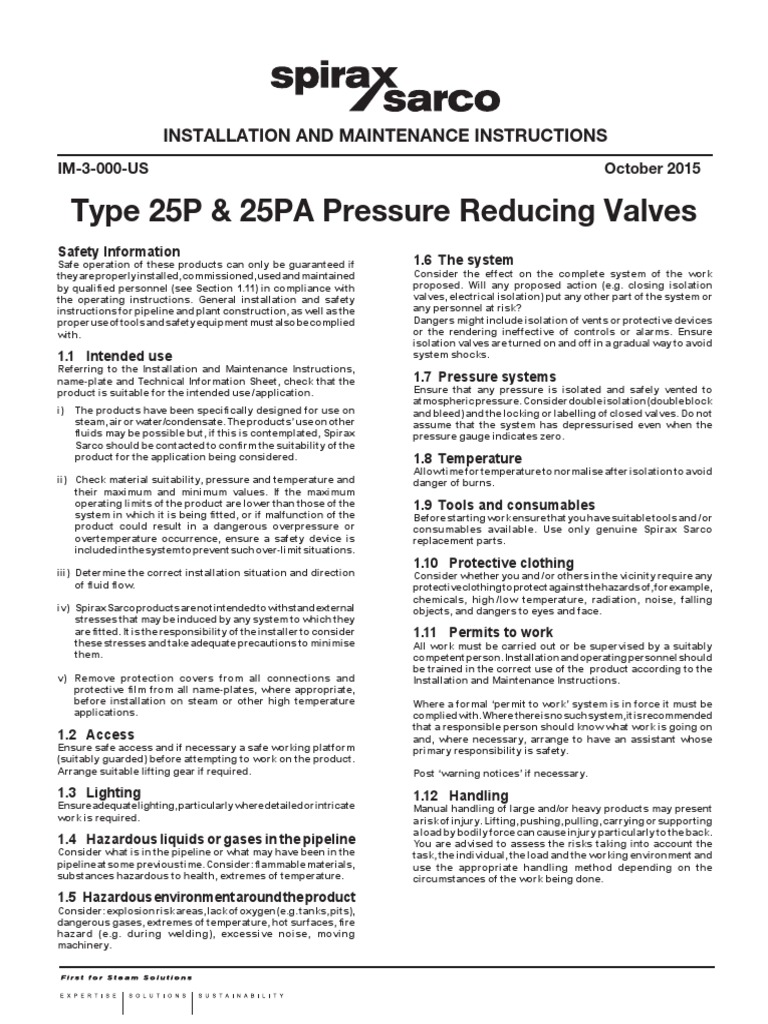 25P Pressure Reducing Valve Manual | PDF | Valve | Chemical Engineering