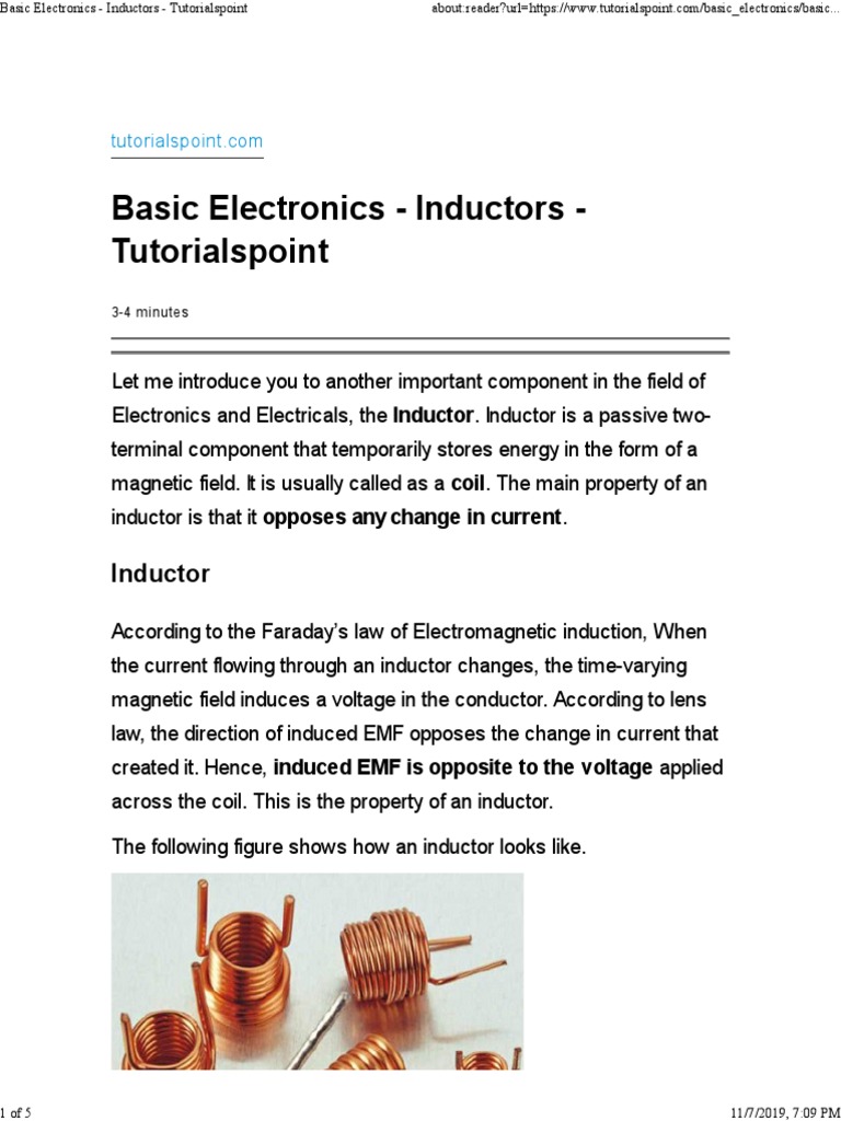 Basic electronics inductors tutorialspoint pdf inductor