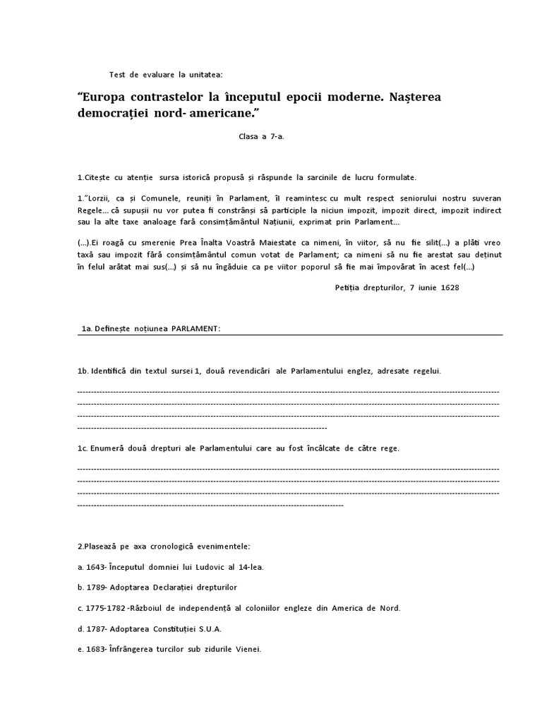 Test de Evaluare CL 7 Unitatea 1 | PDF