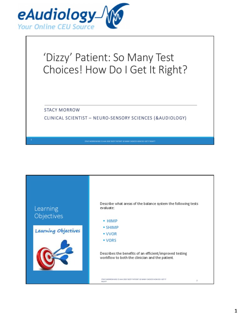 Choosing the Right Tests for Dizziness | PDF | Vertigo | Vestibular System