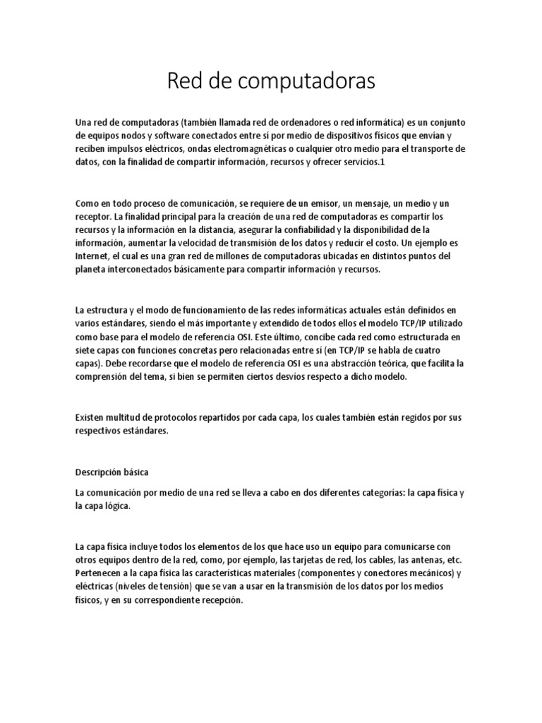 Introducción a Redes de Computadoras | PDF | Red de computadoras ...