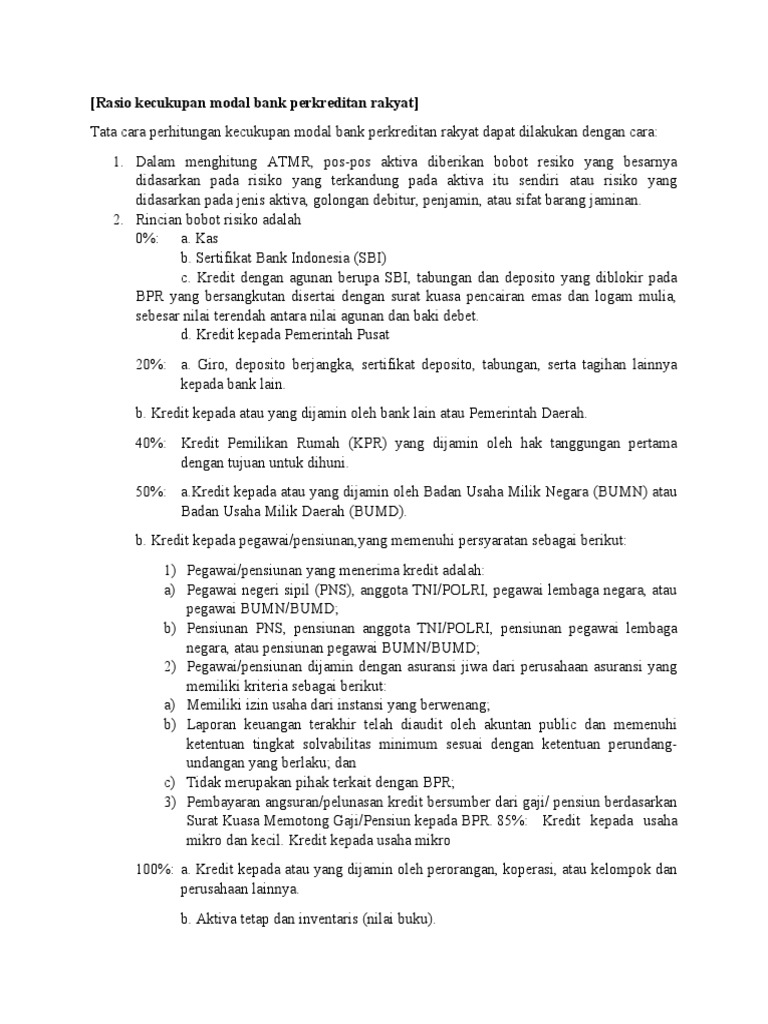 Rasio Kecukupan Modal BPR dan Perhitungannya | PDF | Pengelolaan ...