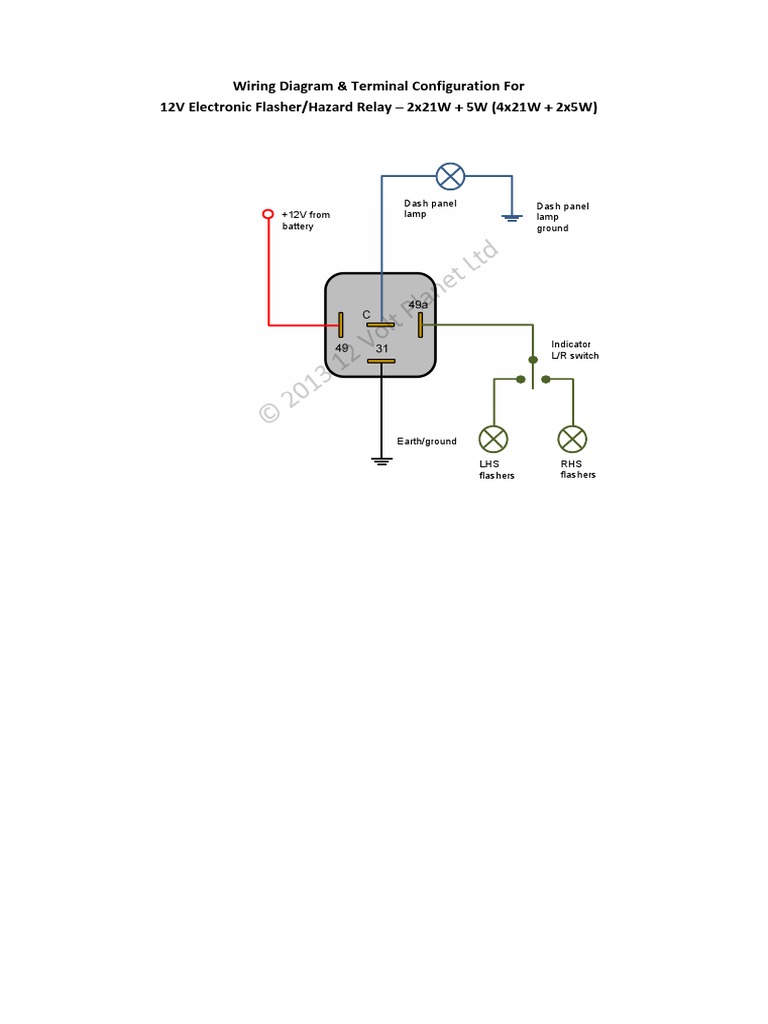 12V Electronic Flasher-Hazard Relay GFL5 Wiring Diagram | PDF