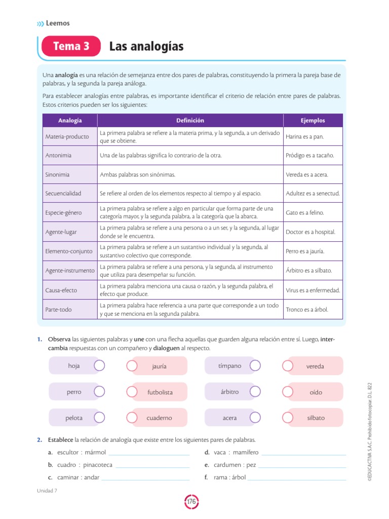 Sec Const Com2 LA U7 Analogias | PDF | Palabra