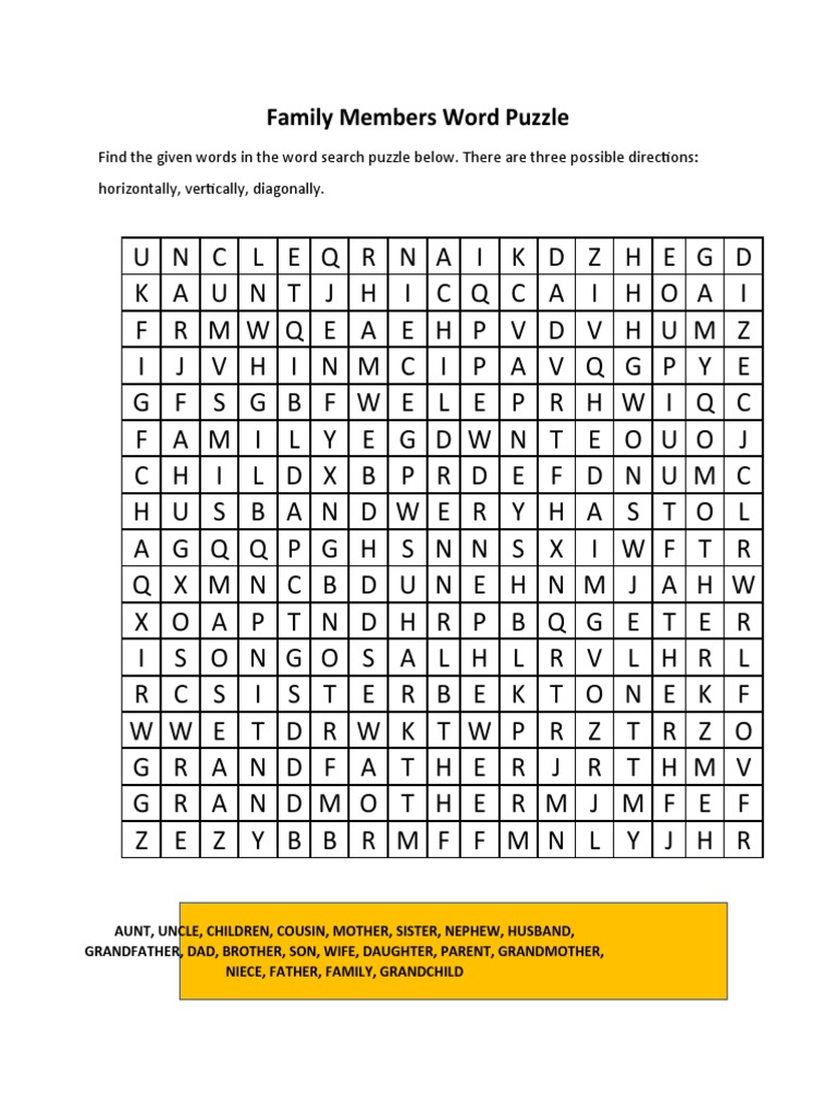 Family Members Word Puzzle Homework | PDF