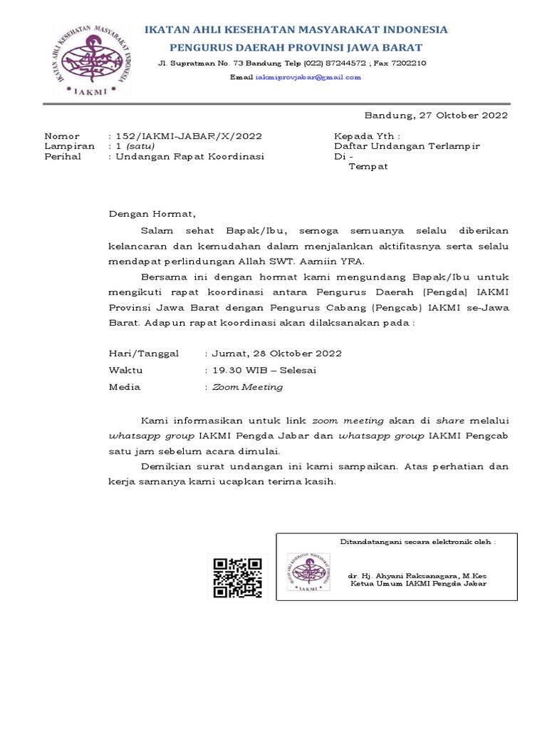 Surat Undangan Rapat Koordinasi | PDF