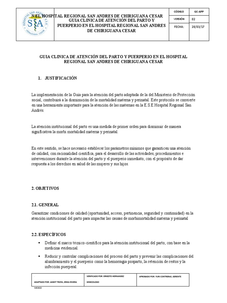 Guia de Atencion Del Parto Hospital Regional San Andres | PDF | Parto ...