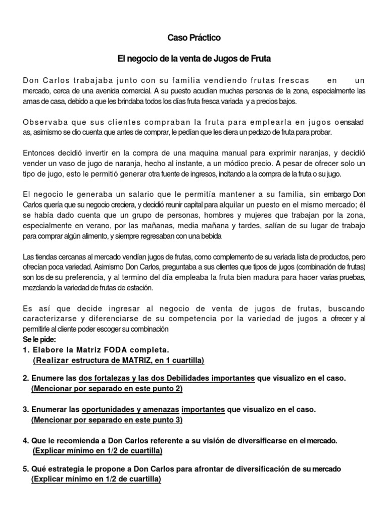 Venta de Jugos de Fruta: Caso Don Carlos | PDF | Mercado (economía ...