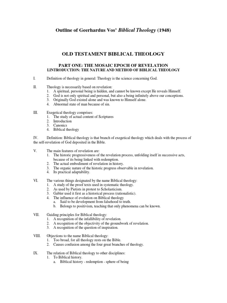 Outline Of Vos Biblical Theology Revelation Ten Commandments