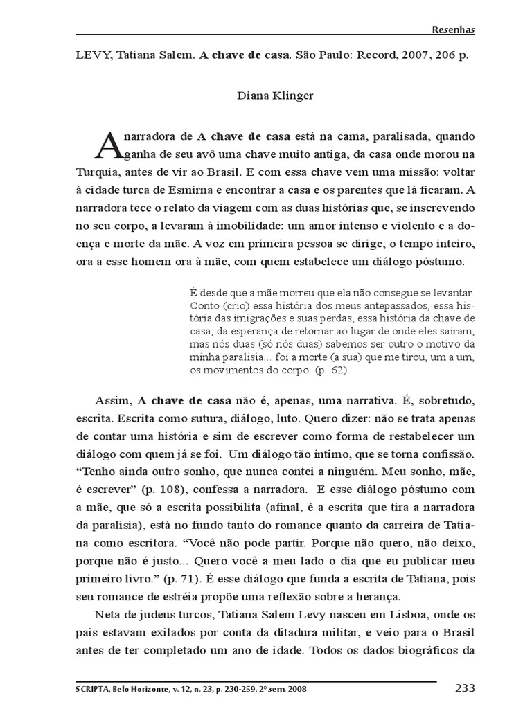 LEVY Tatiana Salem A Chave Da Casa PDF Amor Livros de ficção