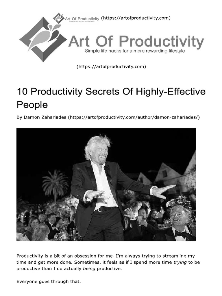 10 Productivity Secrets of HighlyEffective People by Damon Zahariades