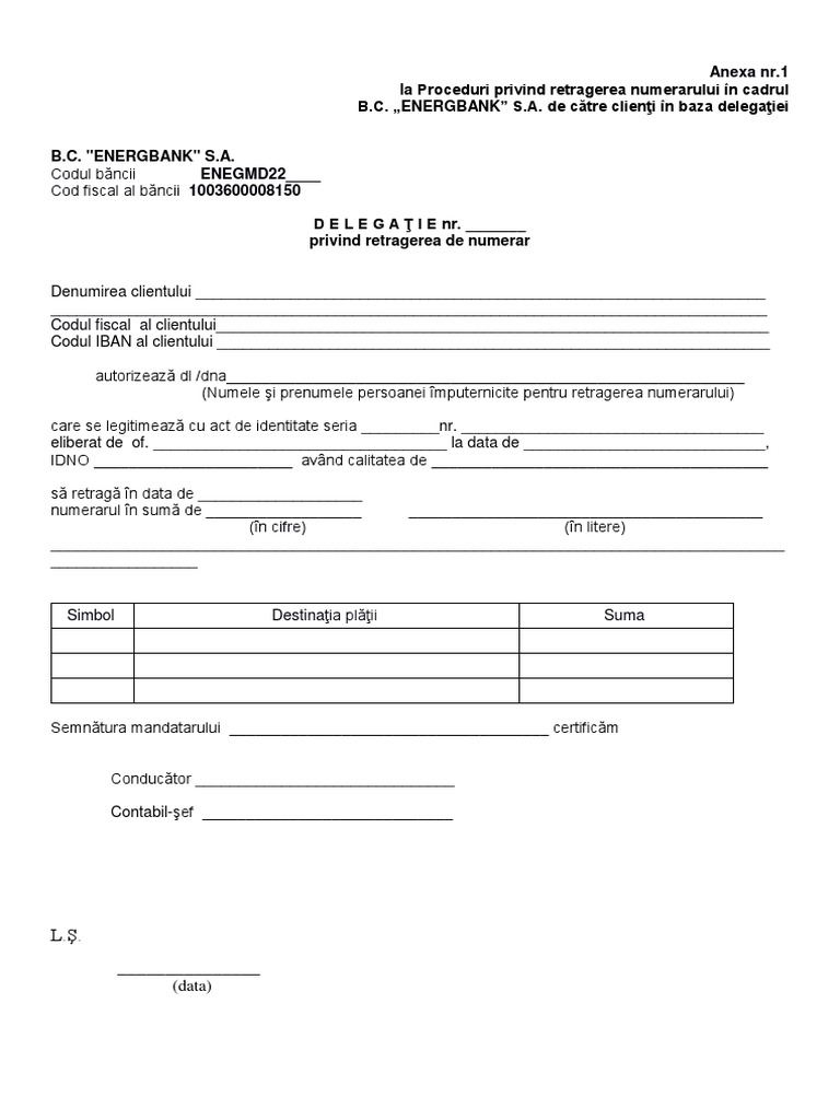 Delegatie Privind Retragerea de Numerar | PDF