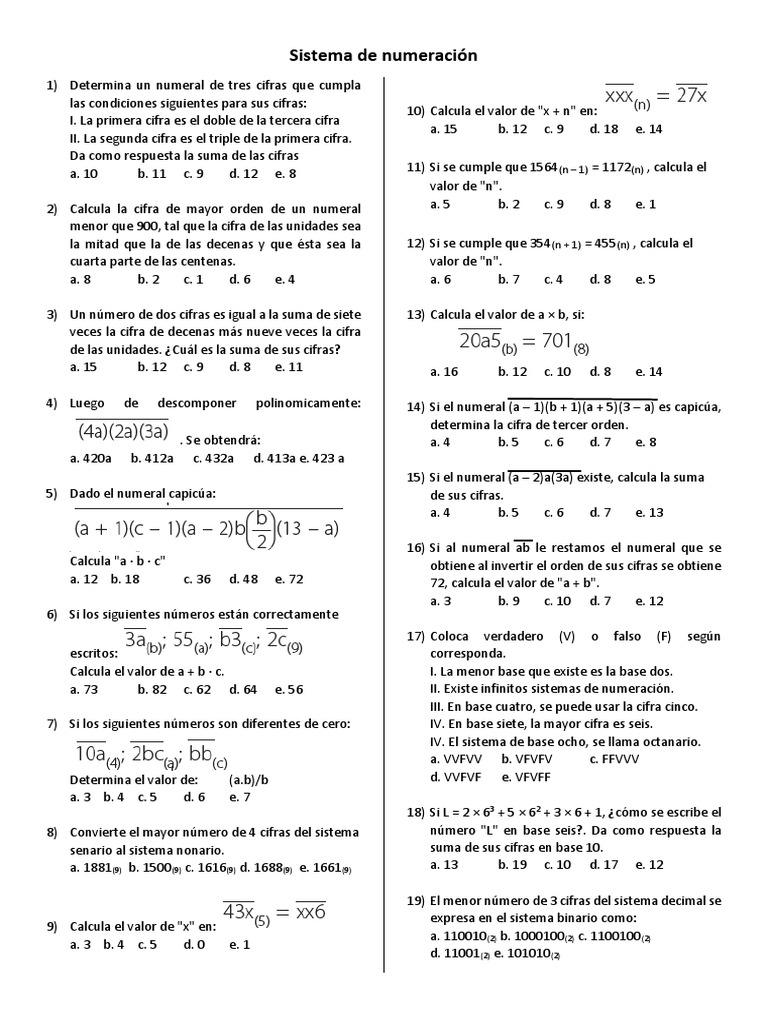 Problemas de Numeración y Cálculo Matemático | PDF | Matemáticas ...