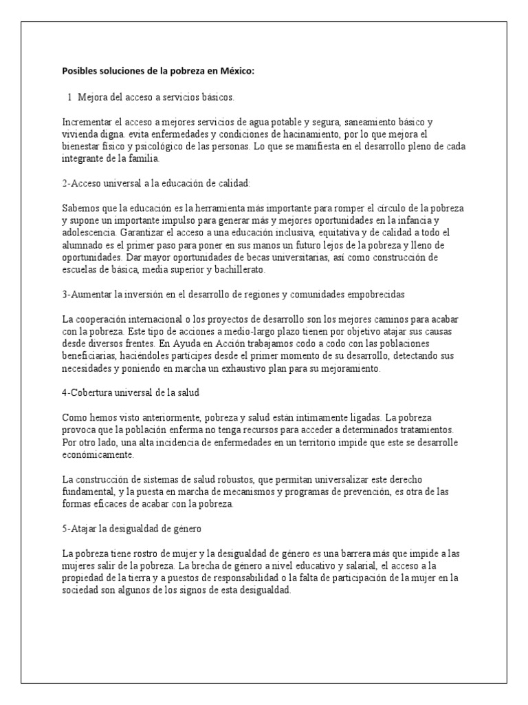 Posibles Soluciones de La Pobreza en México | PDF | Pobreza | Pobreza e ...