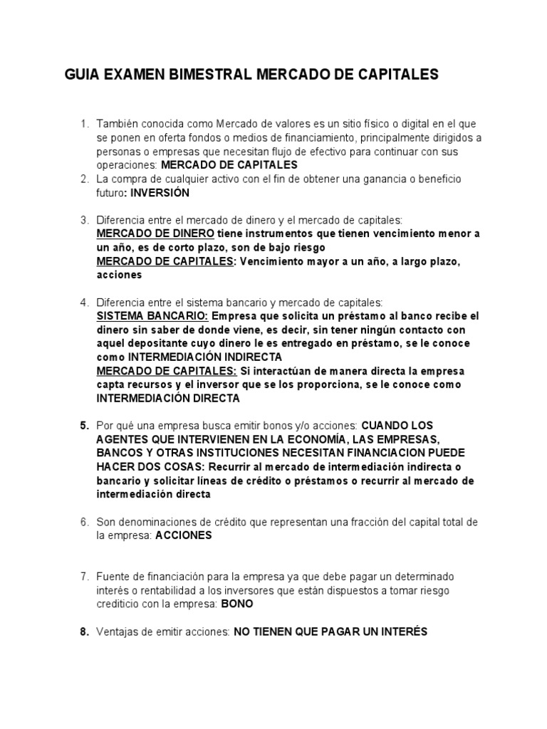 Guia Examen Mercado de Capitales | PDF | Bancos | Bolsa