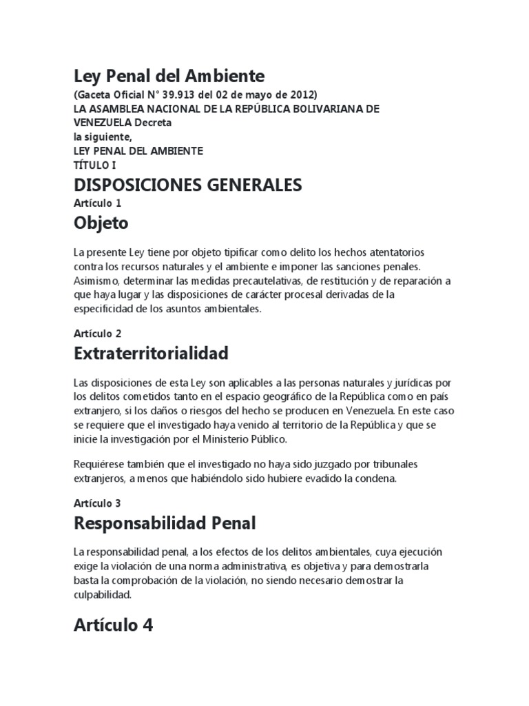 Ley Penal Del Ambiente | PDF | Derecho penal | Castigos