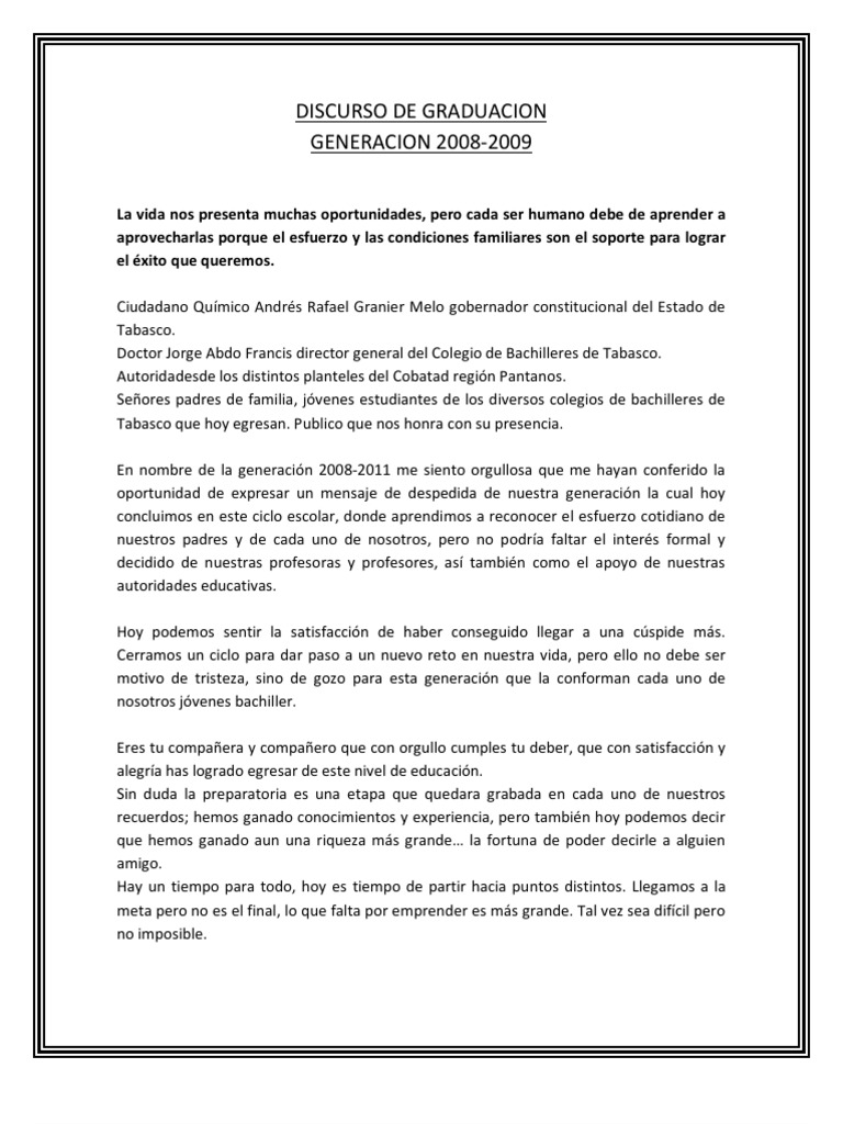Estructura De Los Discursos De Graduación De La Escuela Secundaria